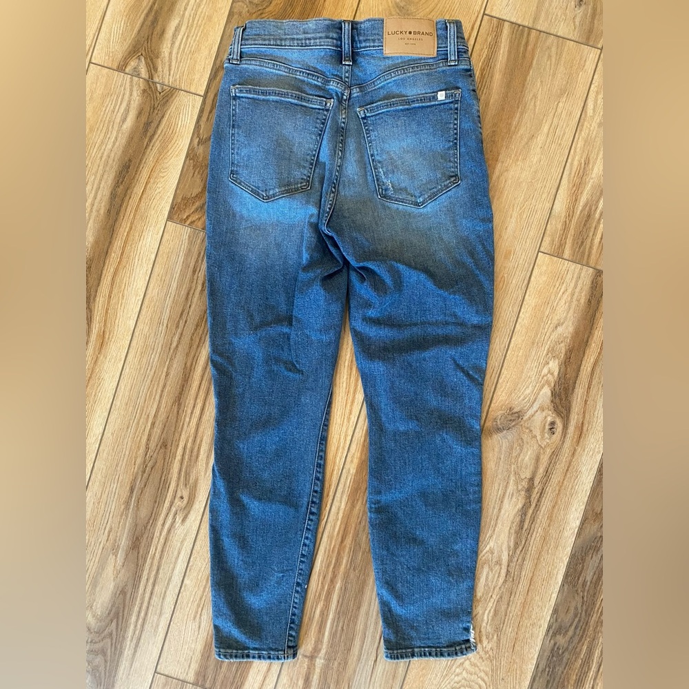 Blue Skinny Jeans with Distressed Fading - Picture 6 of 7